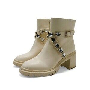 INC Womens 8.5 M Cream Sebrinel Lug Sole Jewel Strap Ankle Boots DISPLAY HQ2